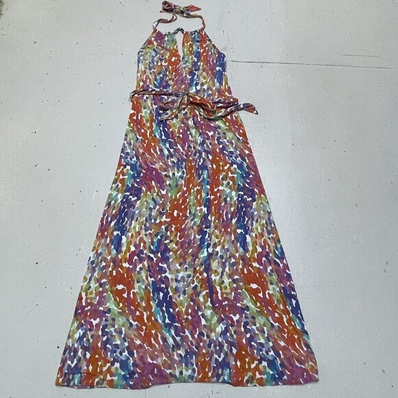 Three Dots Dress Womens Medium Maxi Multicolored Sleeveless Drawstring Racerback - Picture 4 of 14